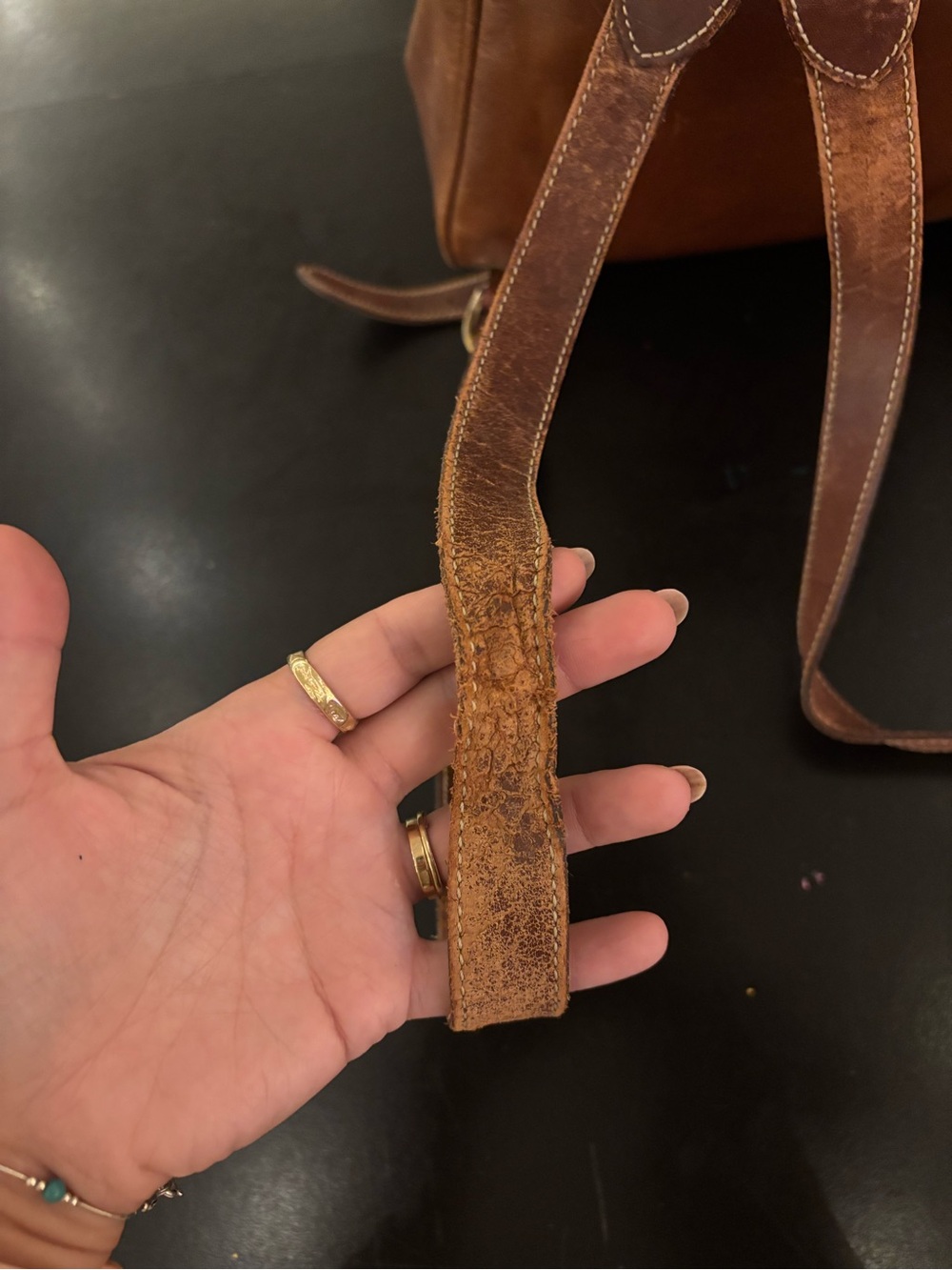 Vintage Leather Drawstring Backpack - Picture 6 of 8